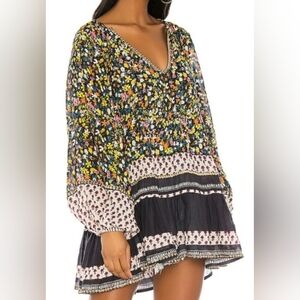 Free People gardenia print embellished tunic in black XS
